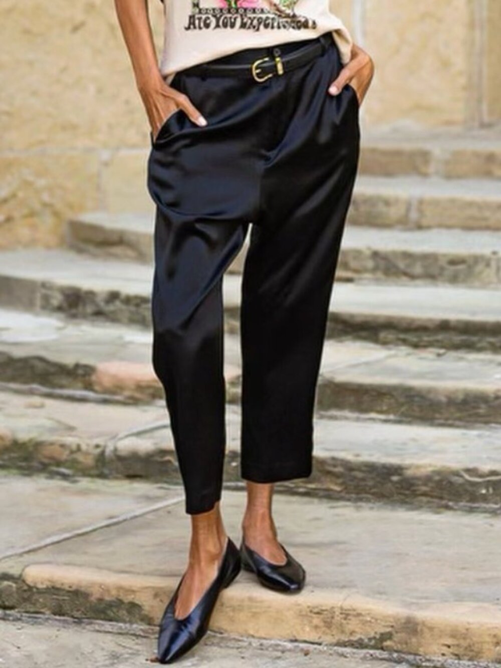 Nili Lotan Silk Paris Pant Cropped Tapered Black Luxe Trouser Sz 2